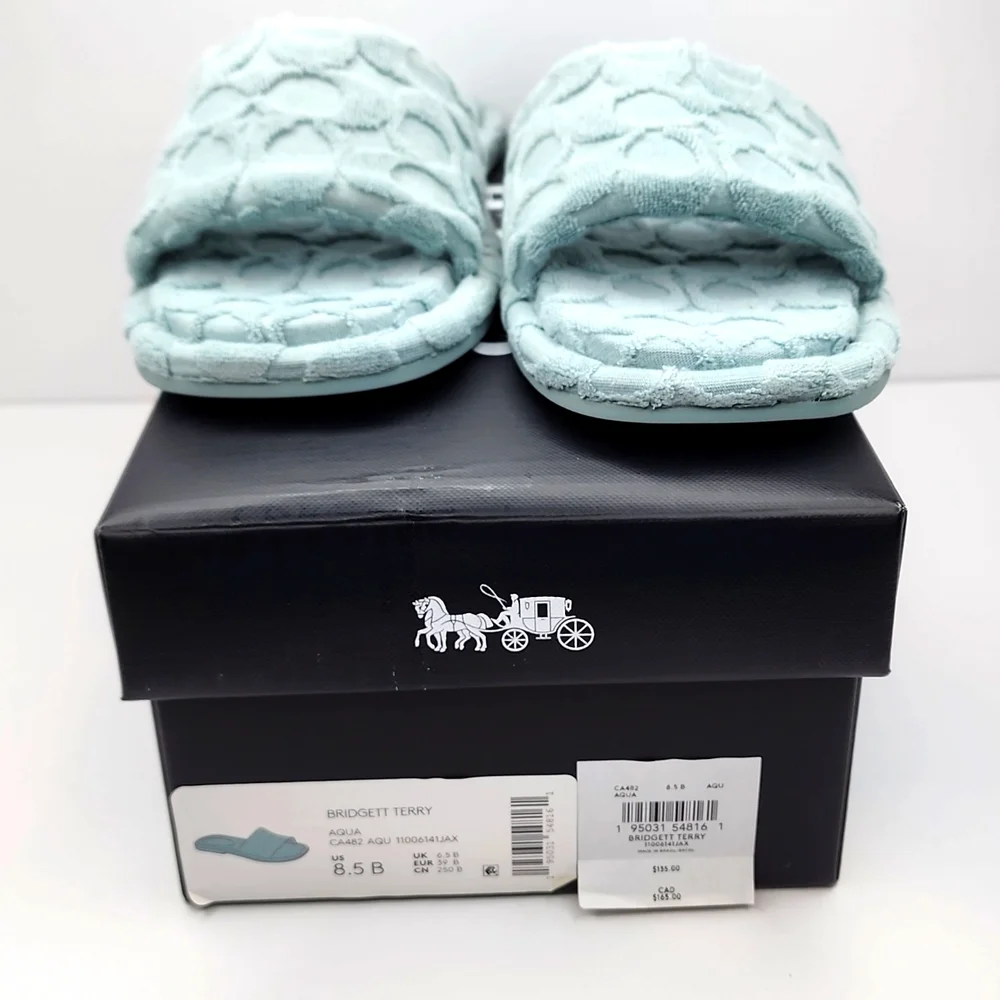 ⭐️COACH💯 NWT "BRIDGETT TERRY" SLIDERS/SHOES, THE SIZE IS 8.5 LADIES, AQUA COLOR - Picture 10 of 16